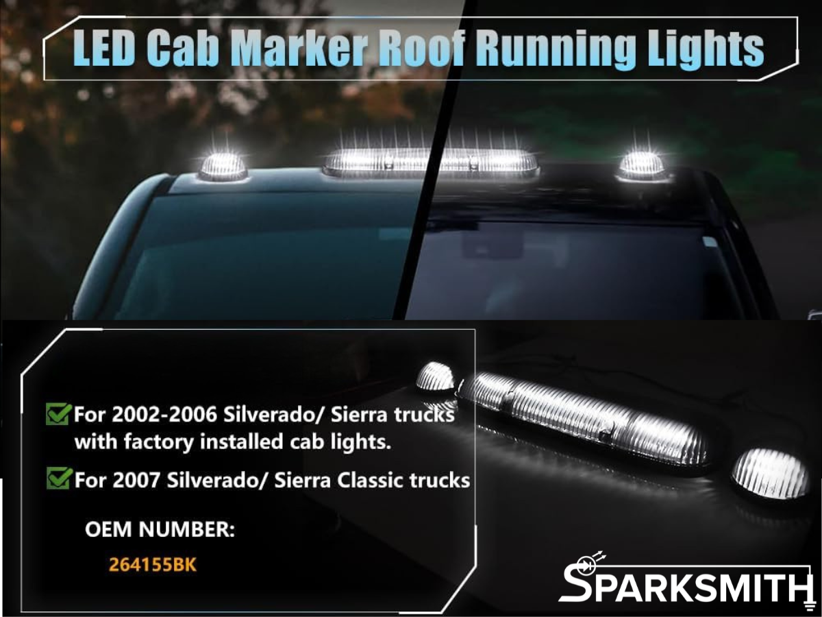 Smoked Lens Cab Lights: Single Color, 3 Piece Set , 02-07 Silverado/Sierra Style