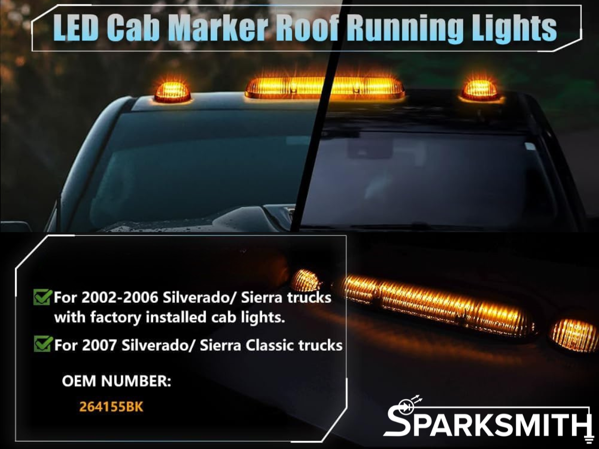Smoked Lens Cab Lights: Single Color, 3 Piece Set , 02-07 Silverado/Sierra Style