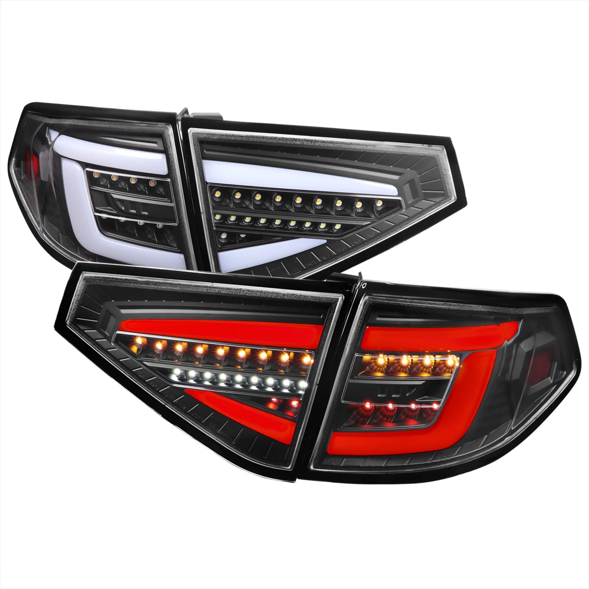 2008-2014 Subaru Impreza WRX Hatchback LED White Sequential Tube Tail Lights (Matte Black Housing/Clear Lens)