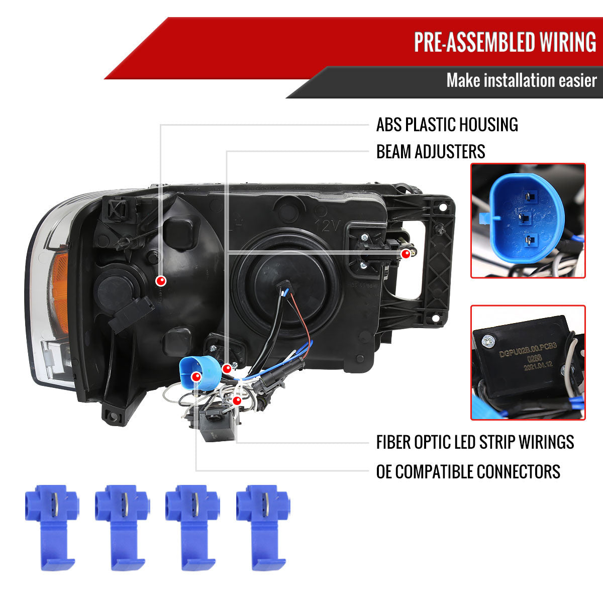 2002-2005 Dodge Ram 1500 / 2003-2005 Dodge Ram 2500 / 3500 LED Tube Projector Headlights(Matte Black Housing/Clear Lens)