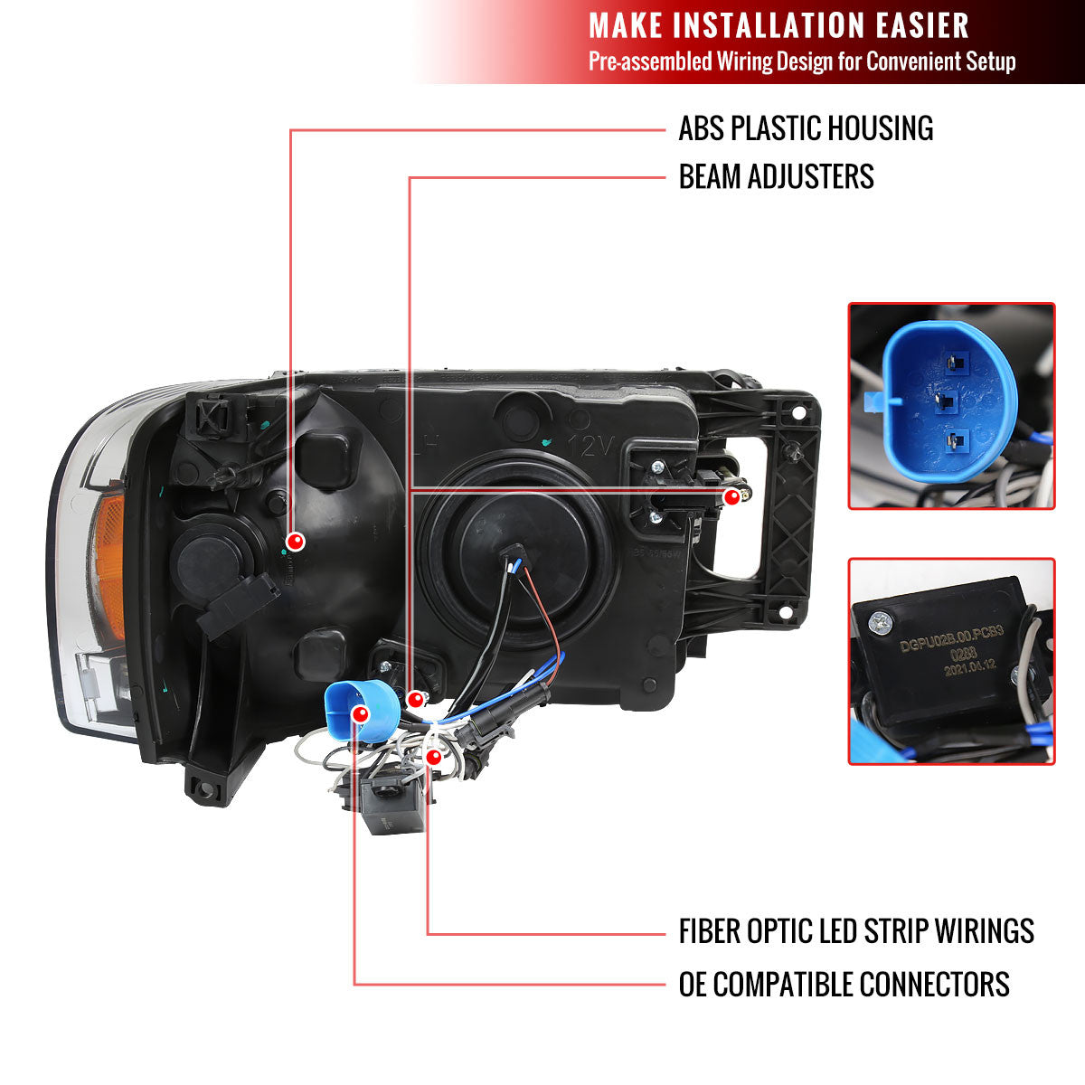 2002-2005 Dodge Ram 1500 / 2003-2005 Dodge Ram 2500 / 3500 LED Tube Projector Headlights (Chrome Housing/Clear lens)