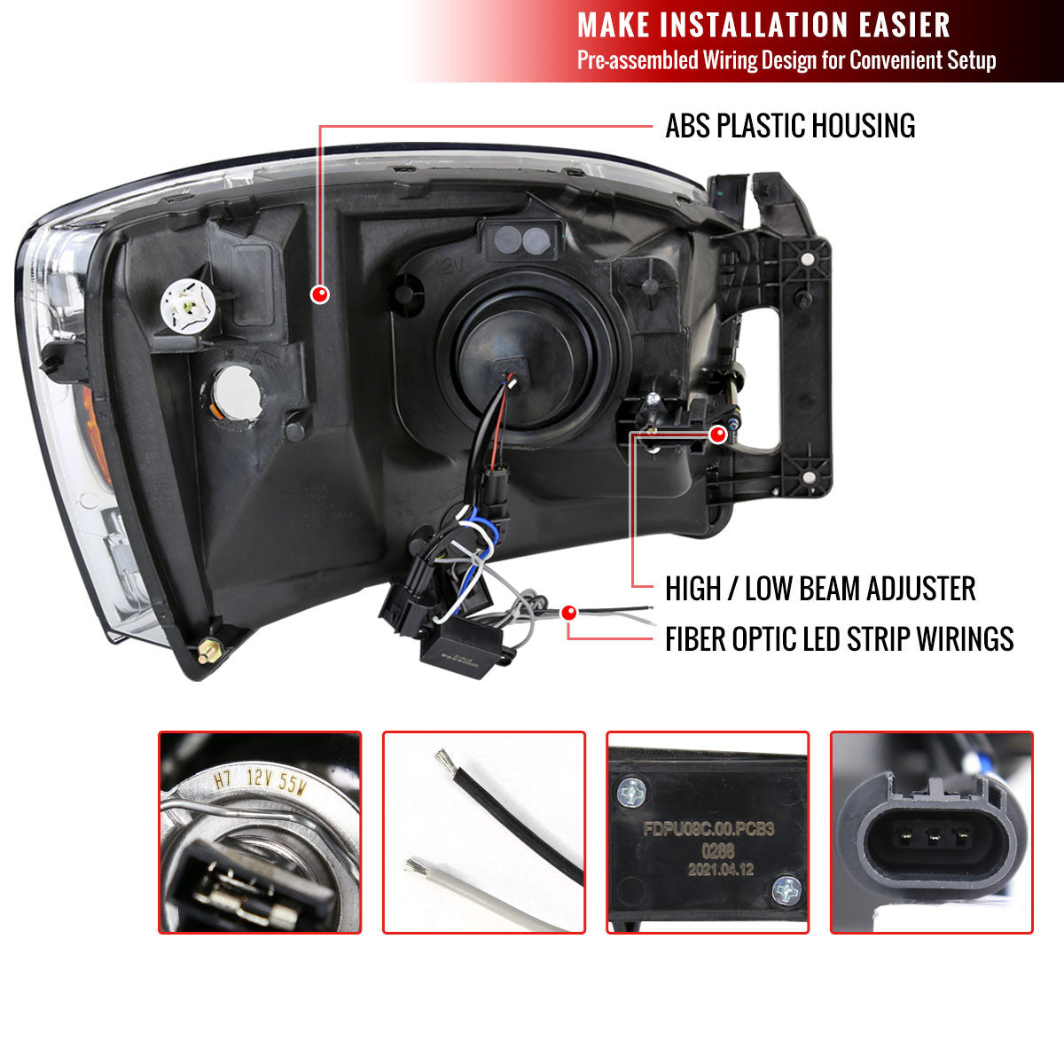 2006-2008 Dodge RAM 1500/ 2006-2009 Dodge RAM 2500/3500 LED Tube Projector Headlights (Matte Black Housing/Clear Lens)