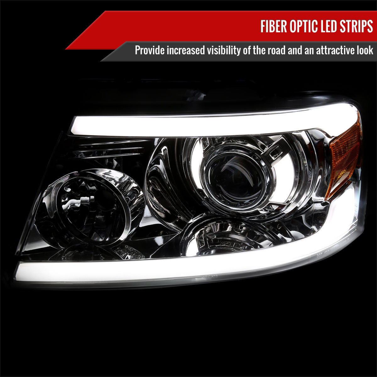 2004-2008 Ford F-150/ 2006-2008 Lincoln Mark LT Projector Style Headlights w/ LED Bar (Chrome Housing/Clear Lens)