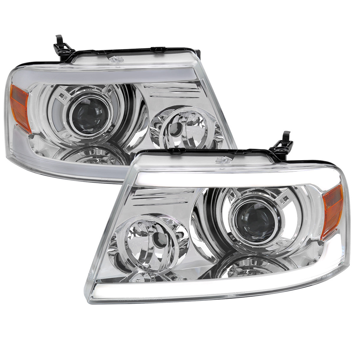 2004-2008 Ford F-150/ 2006-2008 Lincoln Mark LT Projector Style Headlights w/ LED Bar (Chrome Housing/Clear Lens)