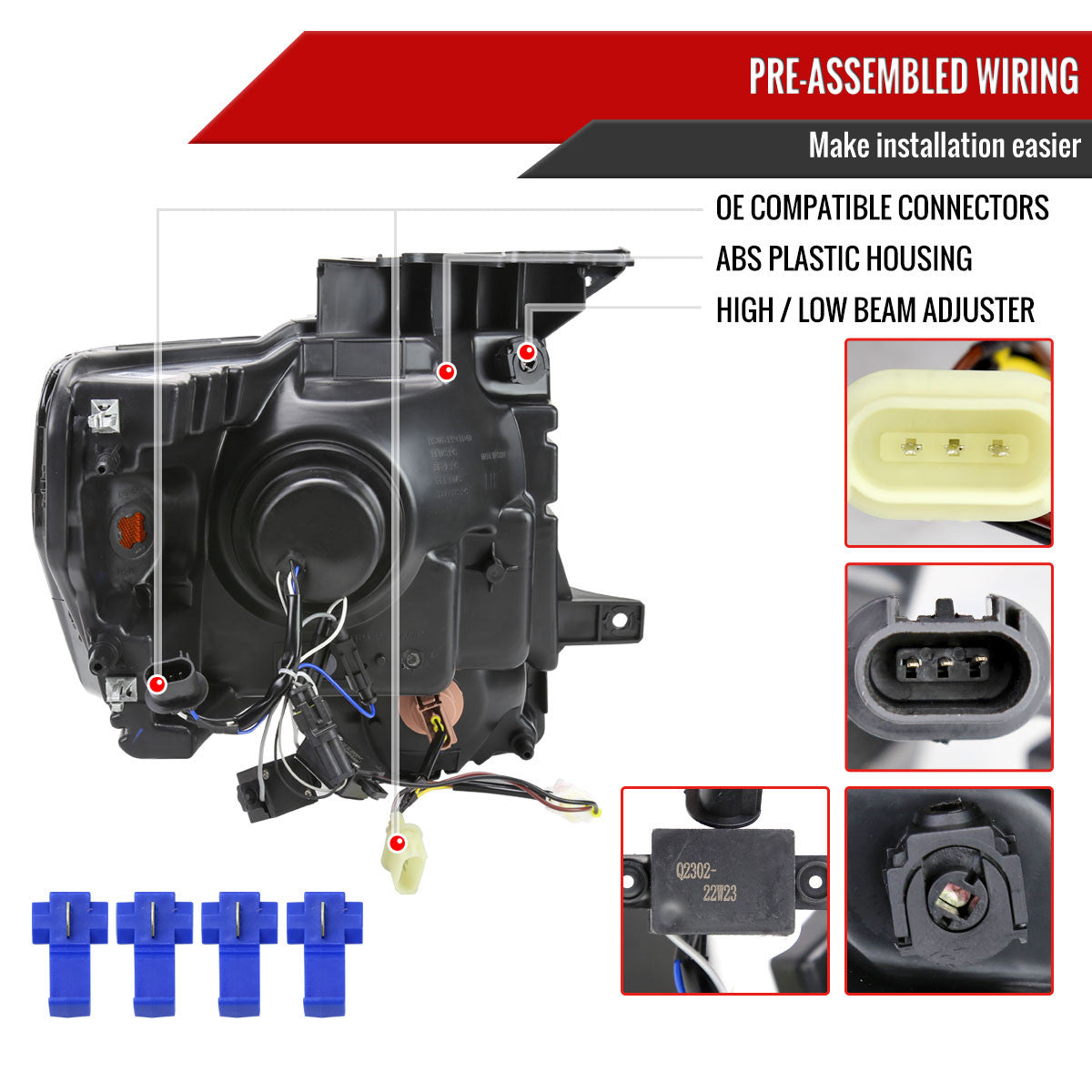 2009-2014 Ford F-150 LED Strip Projector Headlights (Chrome Housing/Clear Lens)