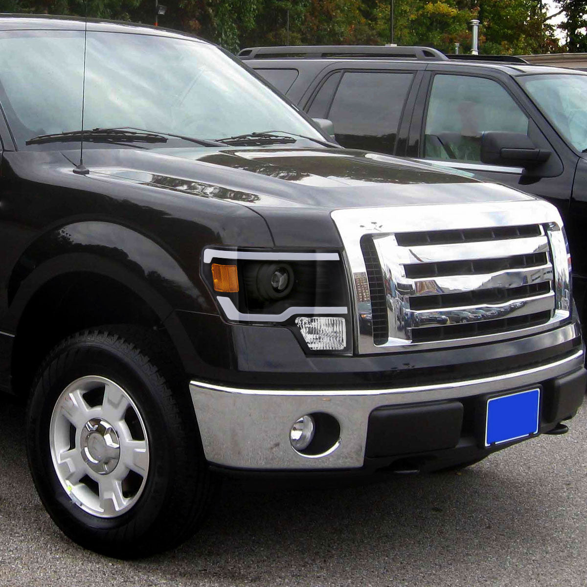 2009-2014 Ford F-150 LED Strip Projector Headlights (Matte Black Housing/Clear Lens)