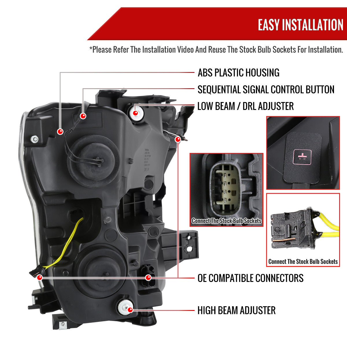2015-2017 Ford F-150 LED Bar Projector Headlights w/ Switchback Sequential Turn Signals (Chrome Housing / Clear Lens)