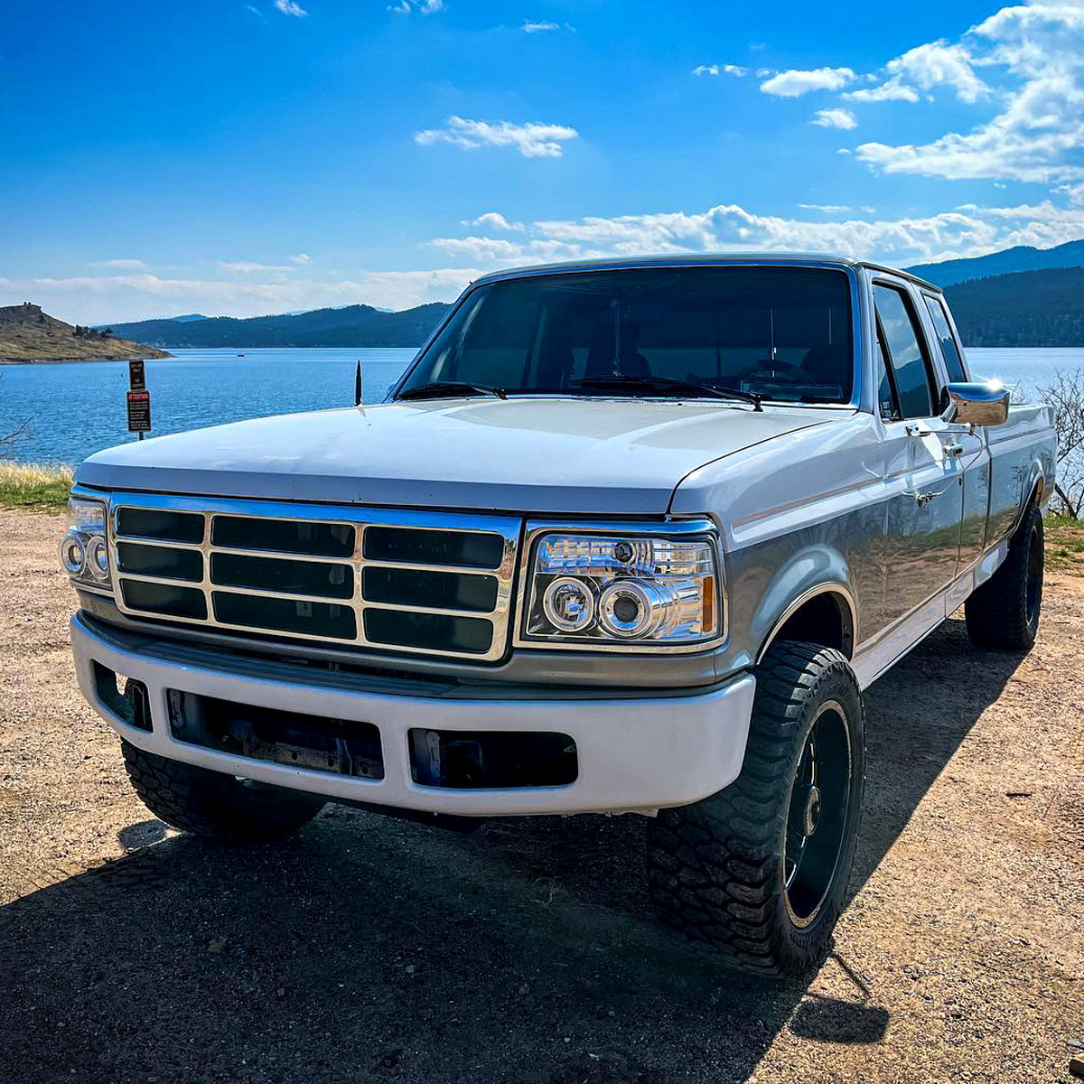 1992-1996 Ford F-150 F-250 F-350 Bronco Dual Halo Projector Headlights (Chrome Housing/Clear Lens)
