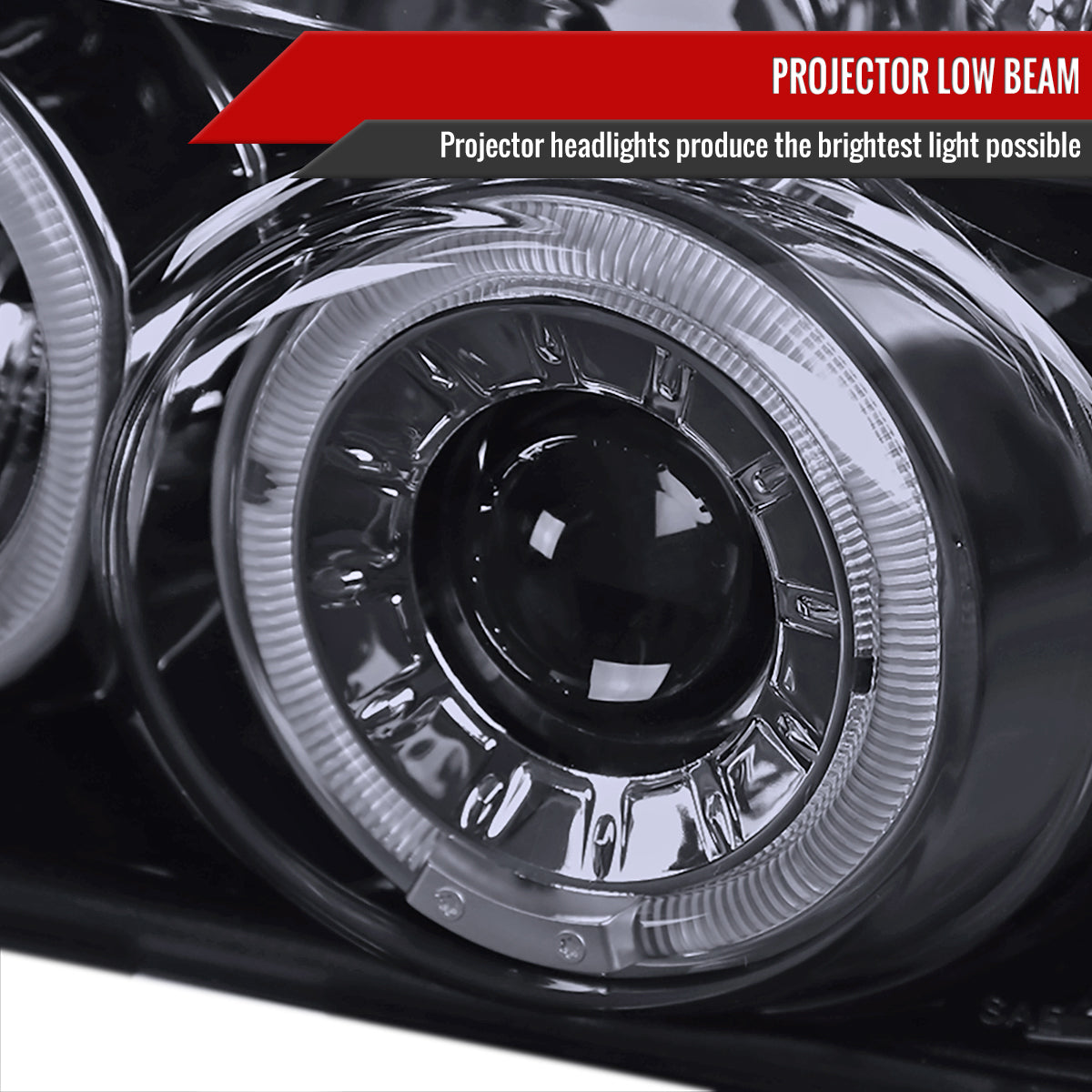 1992-1996 Ford F-150 F-250 F-350 Bronco Dual Halo Projector Headlights (Glossy Black Housing/Smoked Lens)