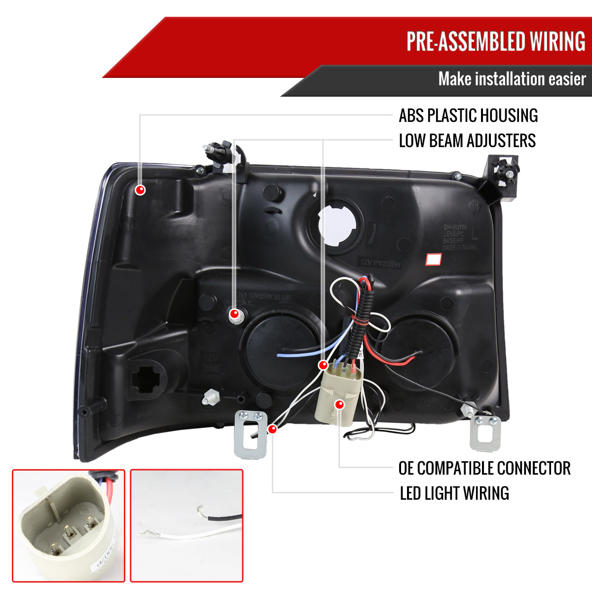 1992-1996 Ford F-150 F-250 F-350 Bronco Dual Halo Projector Headlights - V2 (Matte Black Housing/Clear Lens)