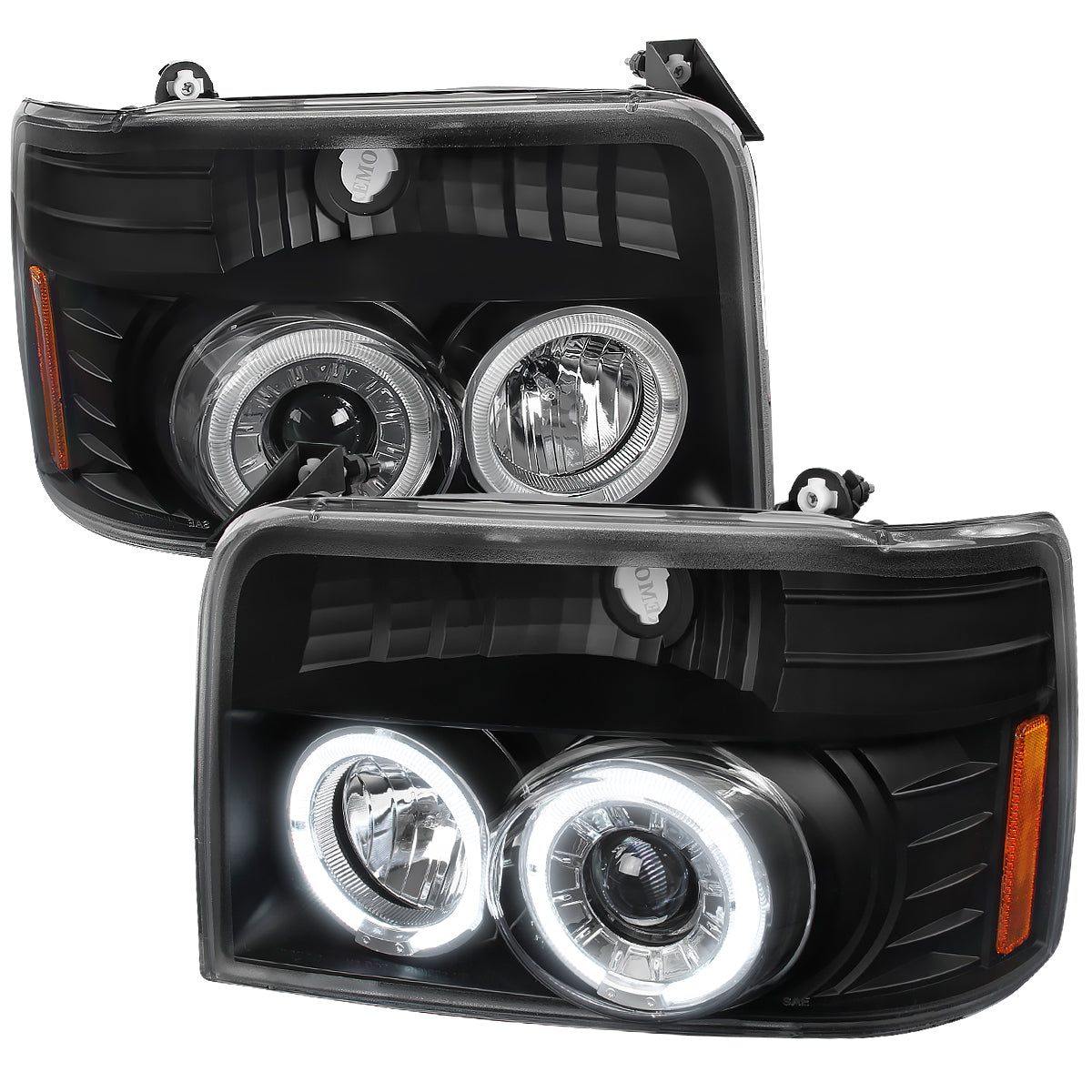 1992-1996 Ford F-150 F-250 F-350 Bronco Dual Halo Projector Headlights - V2 (Matte Black Housing/Clear Lens)