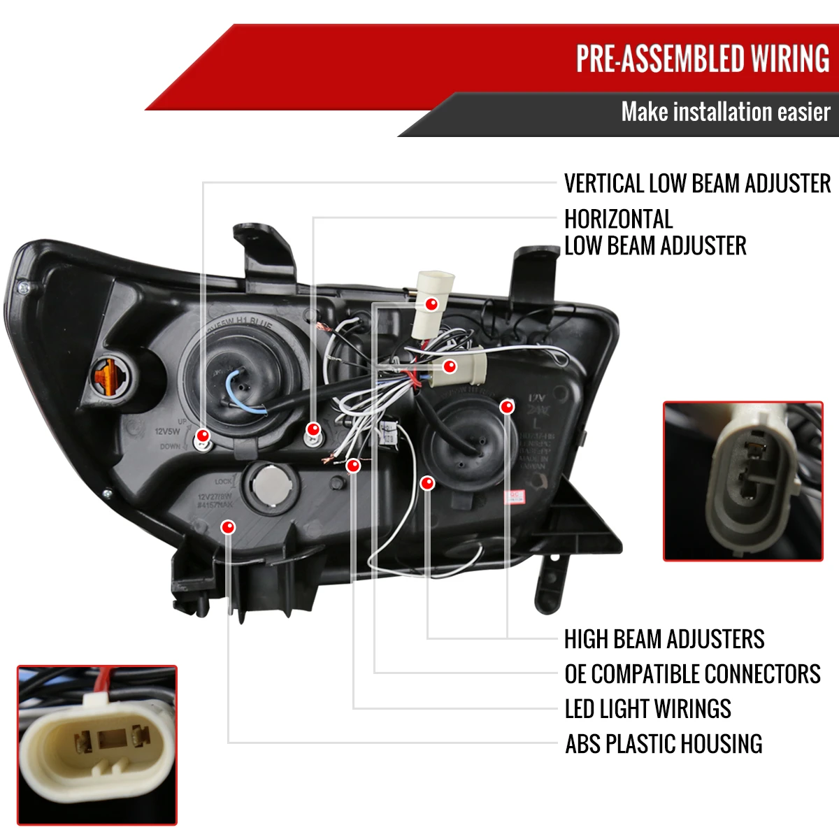 2007-2013 Toyota Tundra/ 2008-2017 Sequoia Single Halo Projector Headlights (Chrome Housing/Clear Lens)