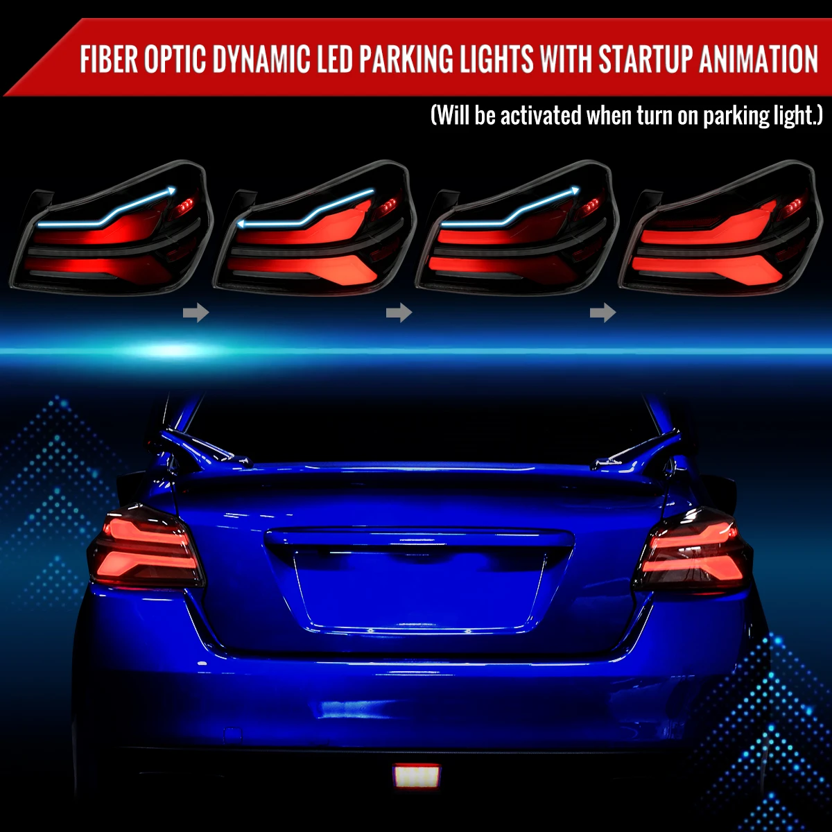 2015-2021 Subaru WRX STi Tail Light w/ Sequential Turn Signal LED Strip and LED Side Marker Brake Reverse (Matte Black Housing / Smoked Lens)