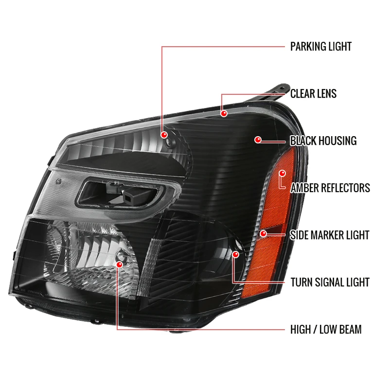 2005-2009 Chevrolet Equinox Factory Style Headlights w/ Amber Reflector (Matte Black Housing/Clear Lens)