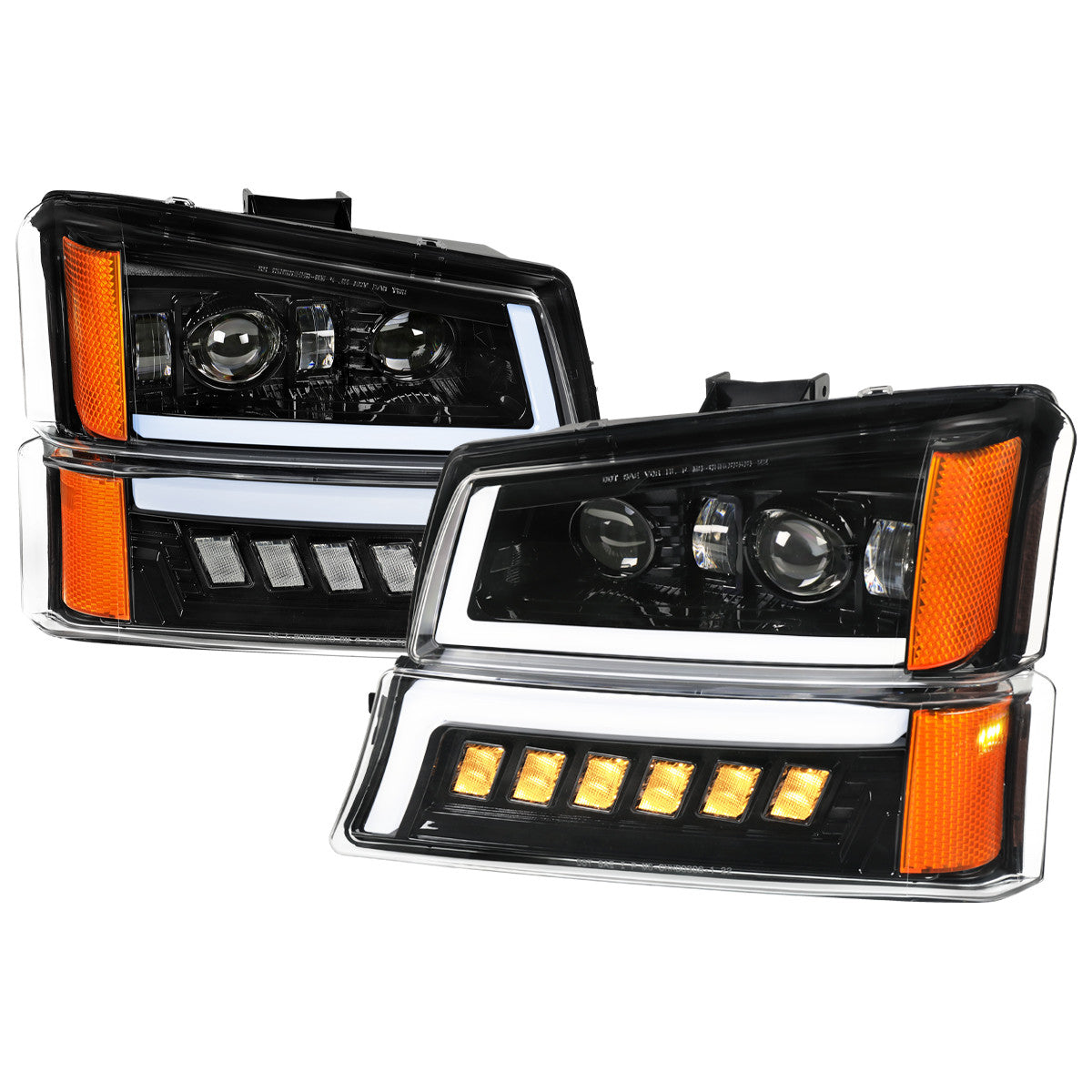 2003-2007 Chevrolet Silverado Avalanche LED Projector DRL Headlights w/ Bumper Lights (Jet Black Housing/Clear Lens)