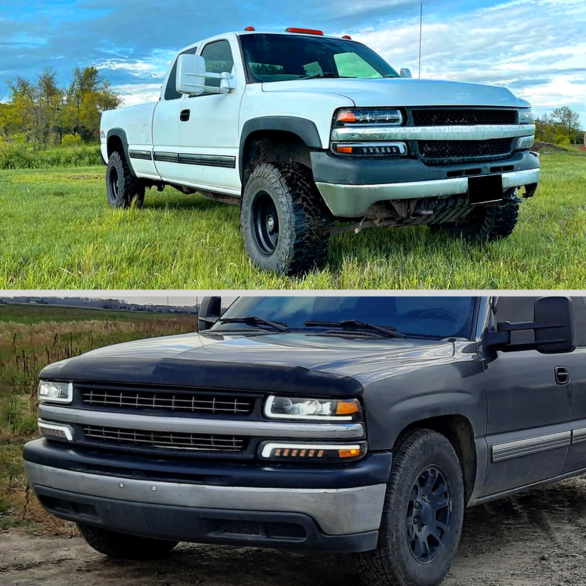 1999-2002 Chevrolet Silverado / 2000-2006 Tahoe / Suburban LED Projector DRL Headlights w/ Bumper Lights (Jet Black Housing/Clear Lens)