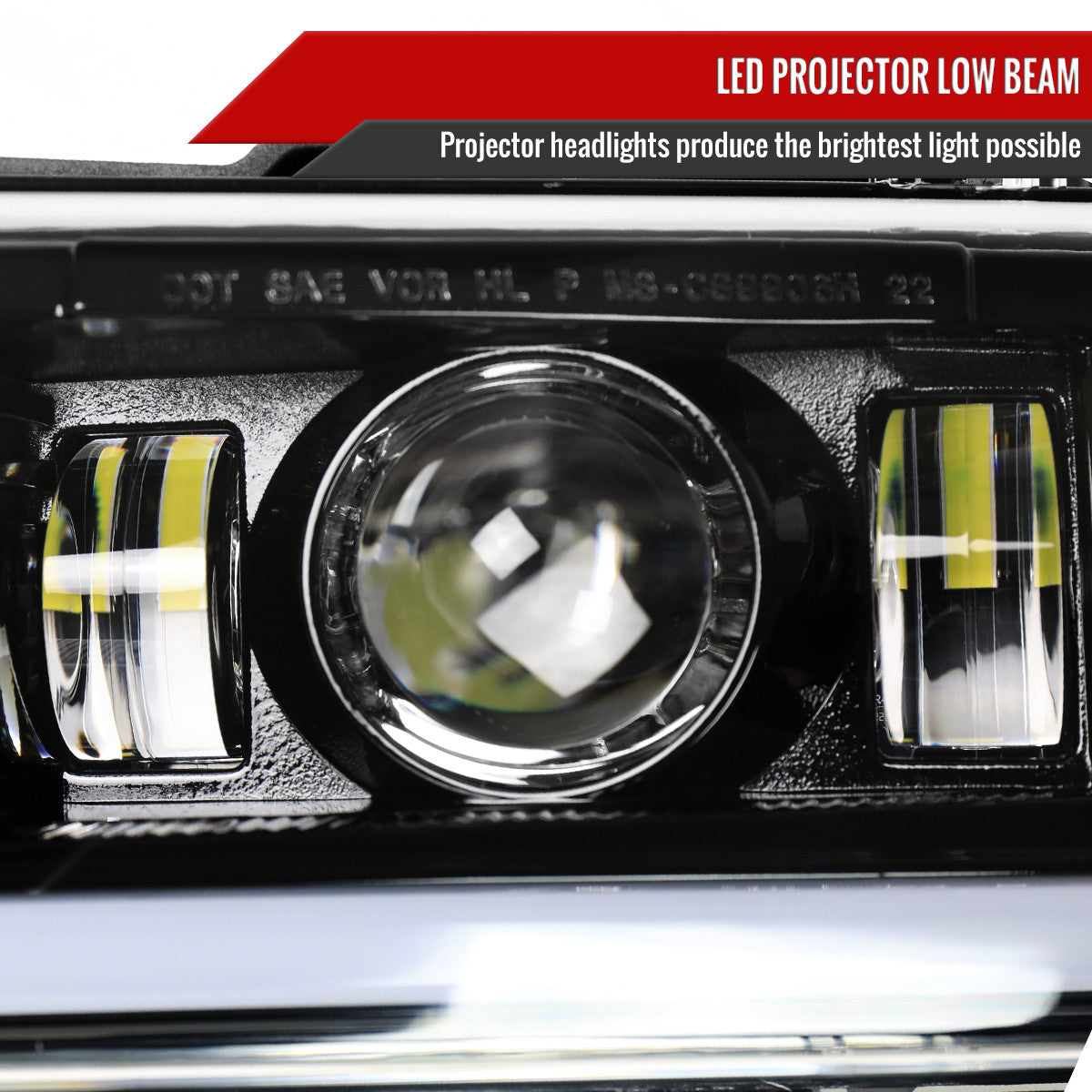 1999-2002 Chevrolet Silverado / 2000-2006 Tahoe / Suburban LED Projector DRL Headlights w/ Bumper Lights (Jet Black Housing/Clear Lens)