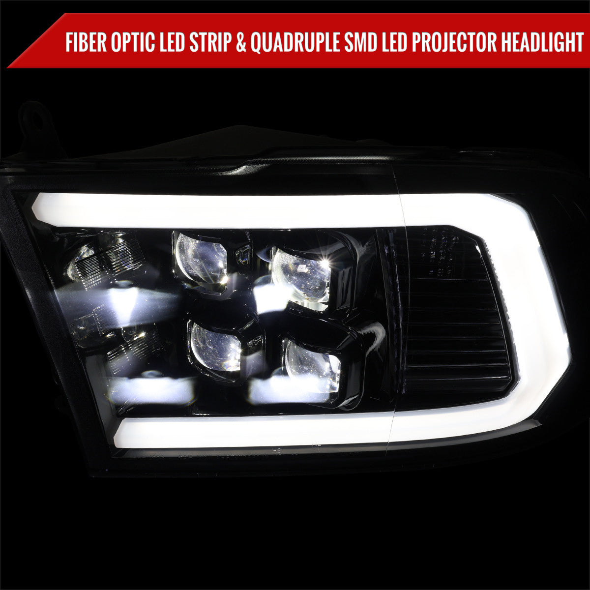 2009-2018 Dodge RAM 1500 / 2019 RAM Classic / 2010-2018 RAM 2500 3500 LED Bar Sequential Turn Signal Projector Headlights (Glossy Black Housing / Smoked Lens)