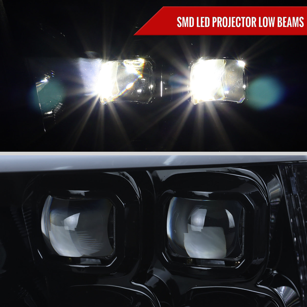 2009-2018 Dodge RAM 1500 / 2019 RAM Classic / 2010-2018 RAM 2500 3500 LED Bar Sequential Turn Signal Projector Headlights (Glossy Black Housing / Smoked Lens)