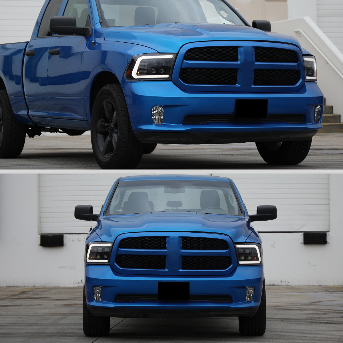 2009-2018 Dodge RAM 1500 / 2019 RAM Classic / 2010-2018 RAM 2500 3500 LED Bar Sequential Turn Signal Projector Headlights (Matte Black Housing / Clear Lens)