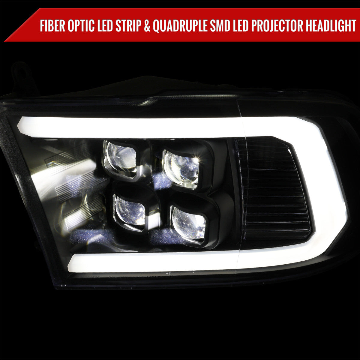 2009-2018 Dodge RAM 1500 / 2019 RAM Classic / 2010-2018 RAM 2500 3500 LED Bar Sequential Turn Signal Projector Headlights (Matte Black Housing / Clear Lens)