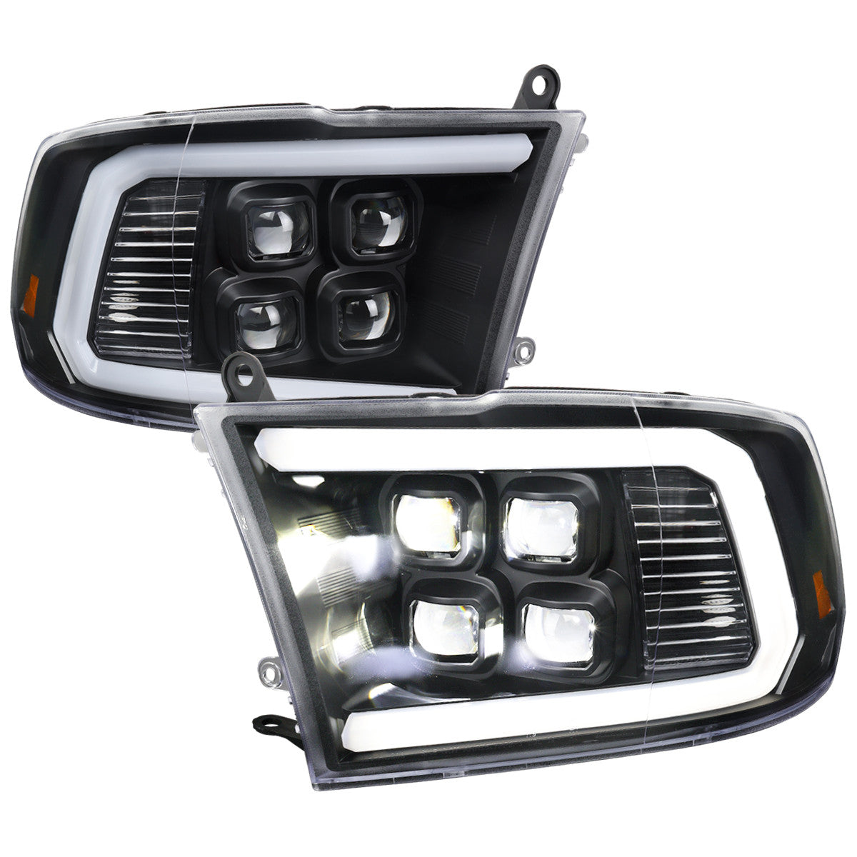 2009-2018 Dodge RAM 1500 / 2019 RAM Classic / 2010-2018 RAM 2500 3500 LED Bar Sequential Turn Signal Projector Headlights (Matte Black Housing / Clear Lens)