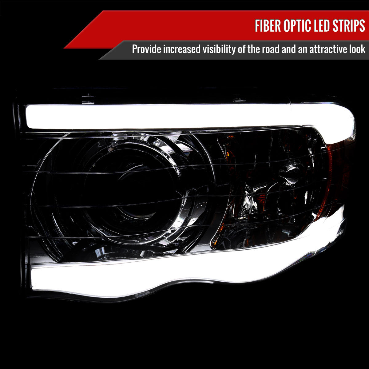 2002-2005 Dodge Ram 1500 / 2003-2005 Dodge Ram 2500 / 3500 LED Tube Projector Headlights (Chrome Housing/Smoked Lens)