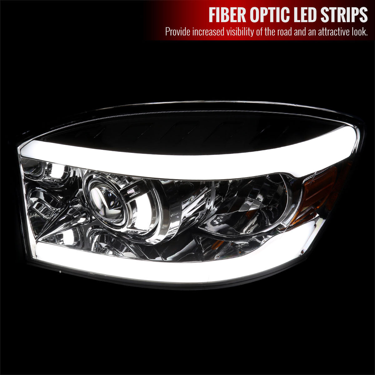 2006-2008 Dodge RAM 1500/ 2006-2009 Dodge RAM 2500/3500 LED Tube Projector Headlights (Chrome Housing/Smoked Lens)