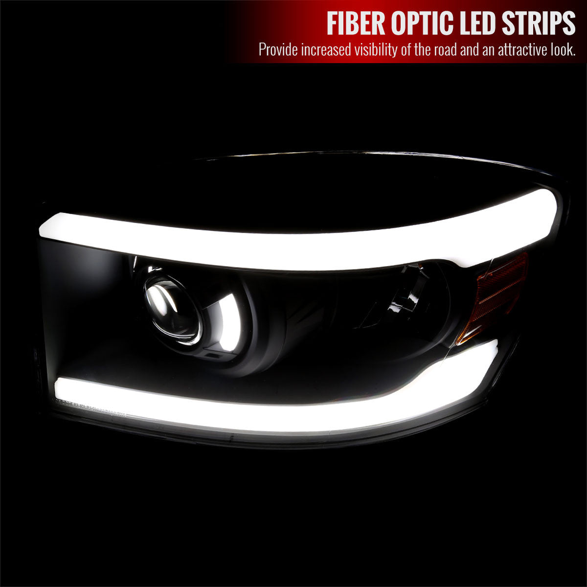 2006-2008 Dodge RAM 1500/ 2006-2009 Dodge RAM 2500/3500 LED Tube Projector Headlights (Matte Black Housing/Clear Lens)