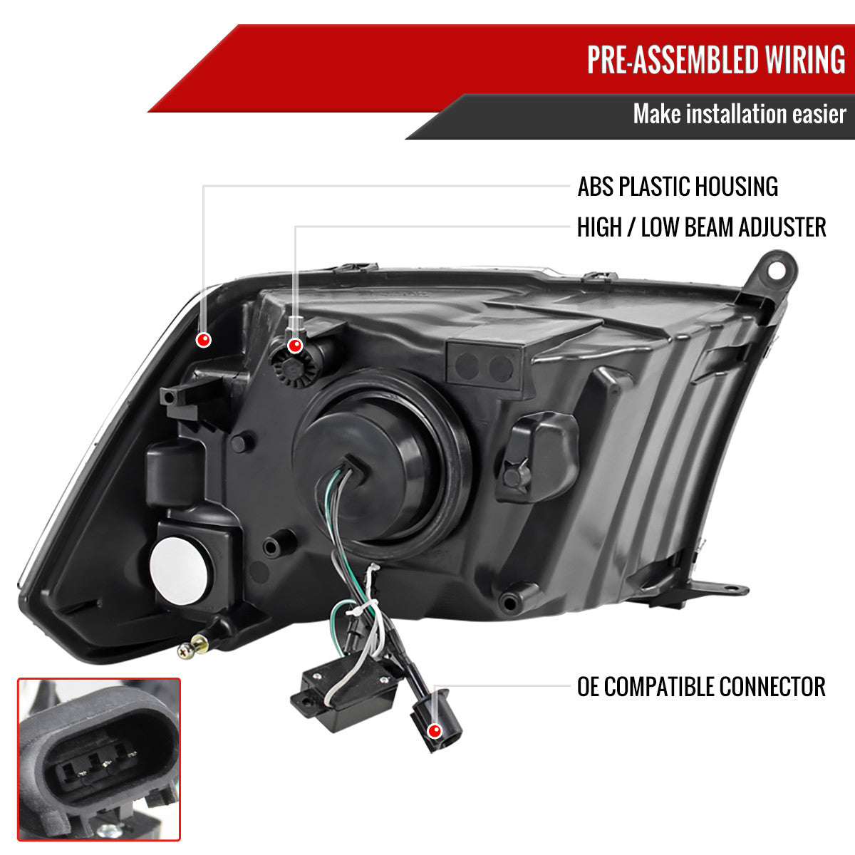 2009-2018 Dodge RAM 1500 / 2019-2021 RAM Classic / 2010-2018 RAM 2500 3500 Retro Style Projector Headlights (Matte Black Housing/Clear Lens)