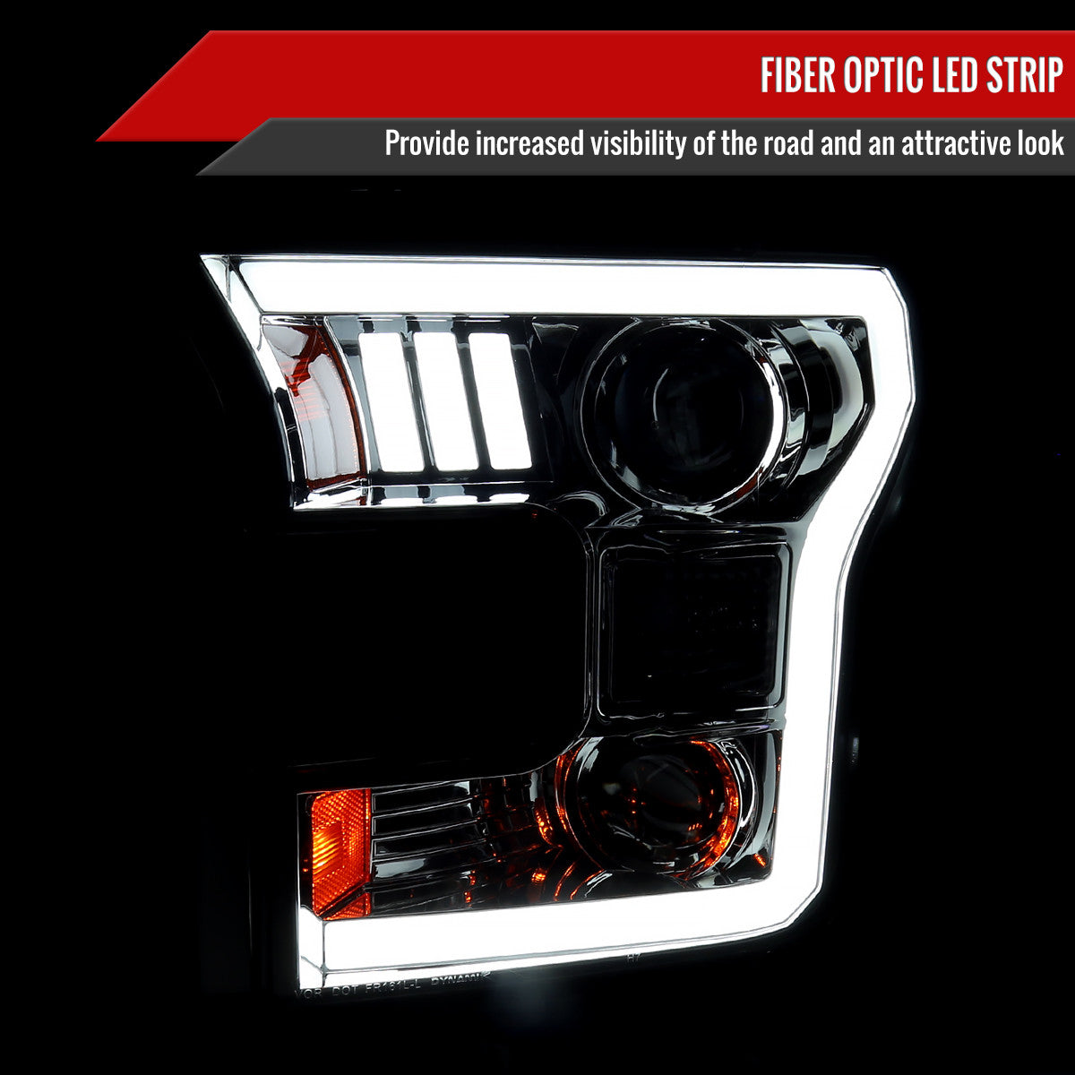 2015-2017 Ford F-150 LED Bar Projector Headlights (Chrome Housing / Smoked Lens)