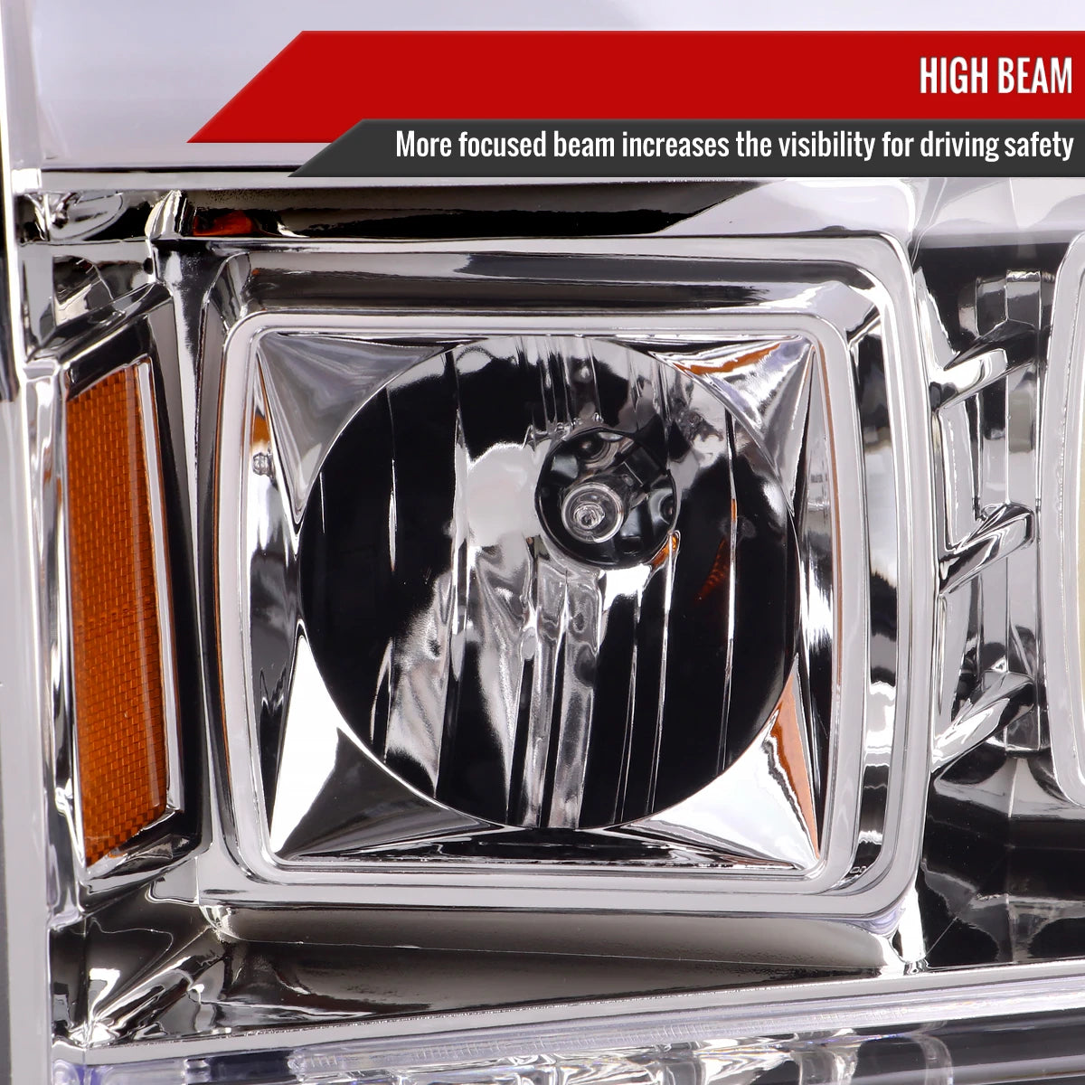 1999-2004 Ford F-250/F-350/F-450/F-550 /2000-2004 Ford Excursion LED Bar Projector Headlights (Chrome Housing/Clear Lens)