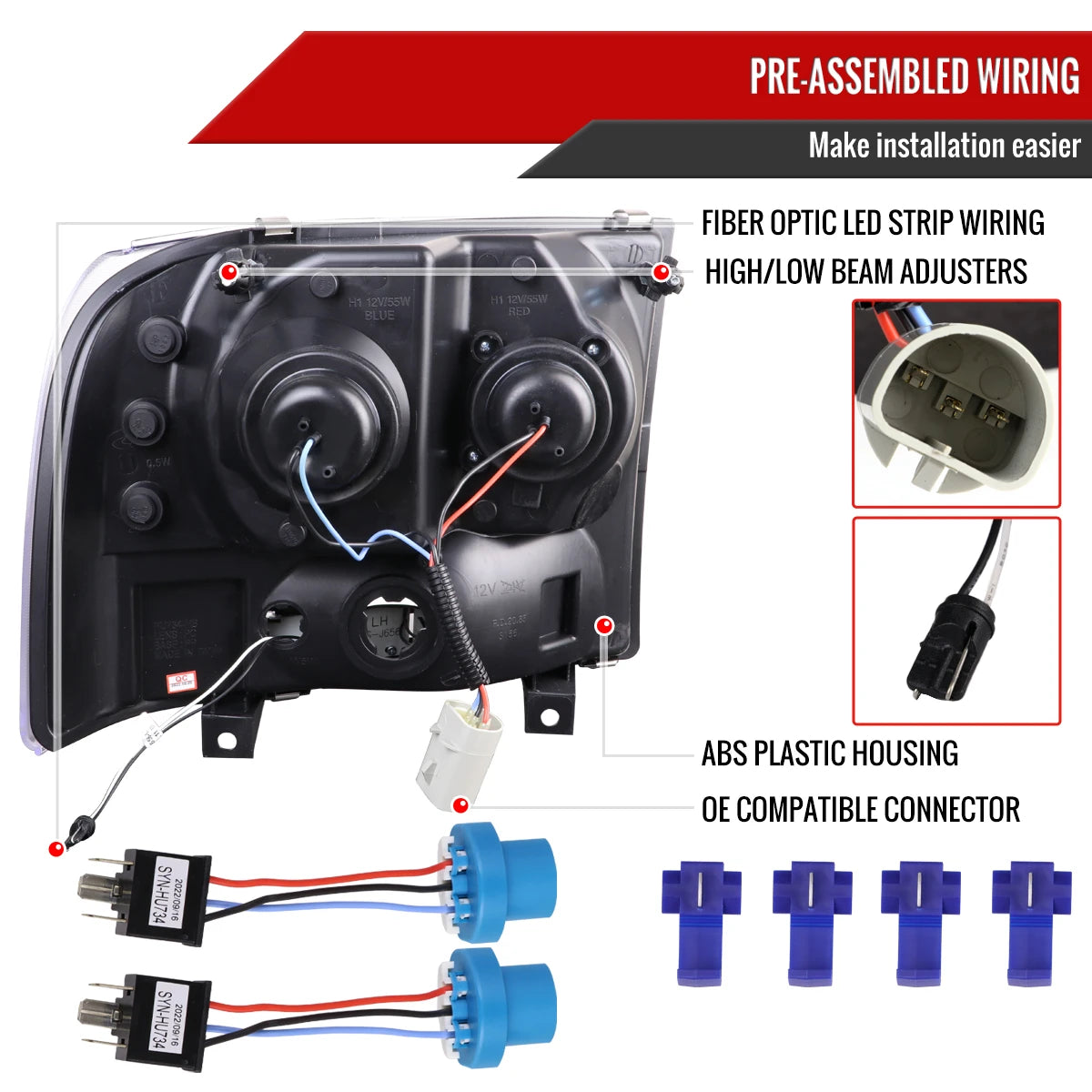 1999-2004 Ford F-250/F-350/F-450/F-550 /2000-2004 Ford Excursion LED Bar Projector Headlights (Chrome Housing/Clear Lens)