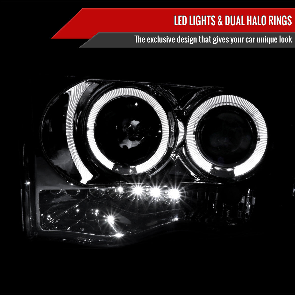 2002-2005 Dodge RAM 1500/ 2003-2005 RAM 2500 3500 Dual Halo Projector Headlights (Chrome Housing/Clear Lens)