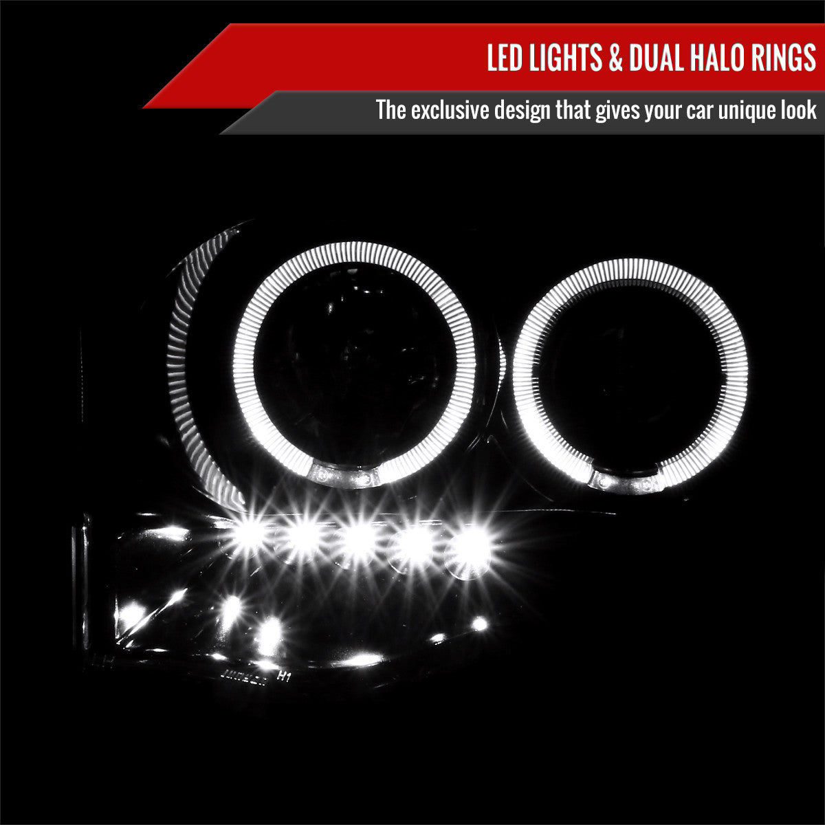 2002-2005 Dodge RAM 1500/ 2003-2005 RAM 2500 3500 Dual Halo Projector Headlights (Jet Black Housing/Clear Lens)
