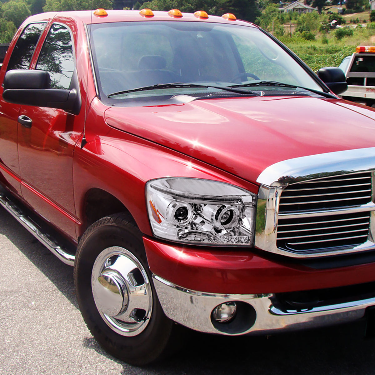 2006-2008 Dodge RAM 1500/ 2006-2009 RAM 2500 3500 Dual Halo Projector Headlights (Chrome Housing/Clear Lens)