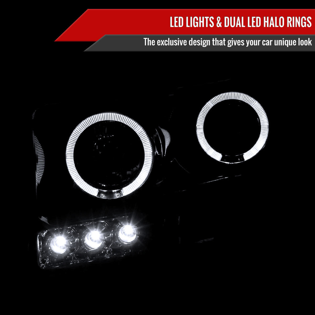 2006-2008 Dodge RAM 1500/ 2006-2009 RAM 2500 3500 Dual Halo Projector Headlights (Glossy Black Housing/Smoked Lens)