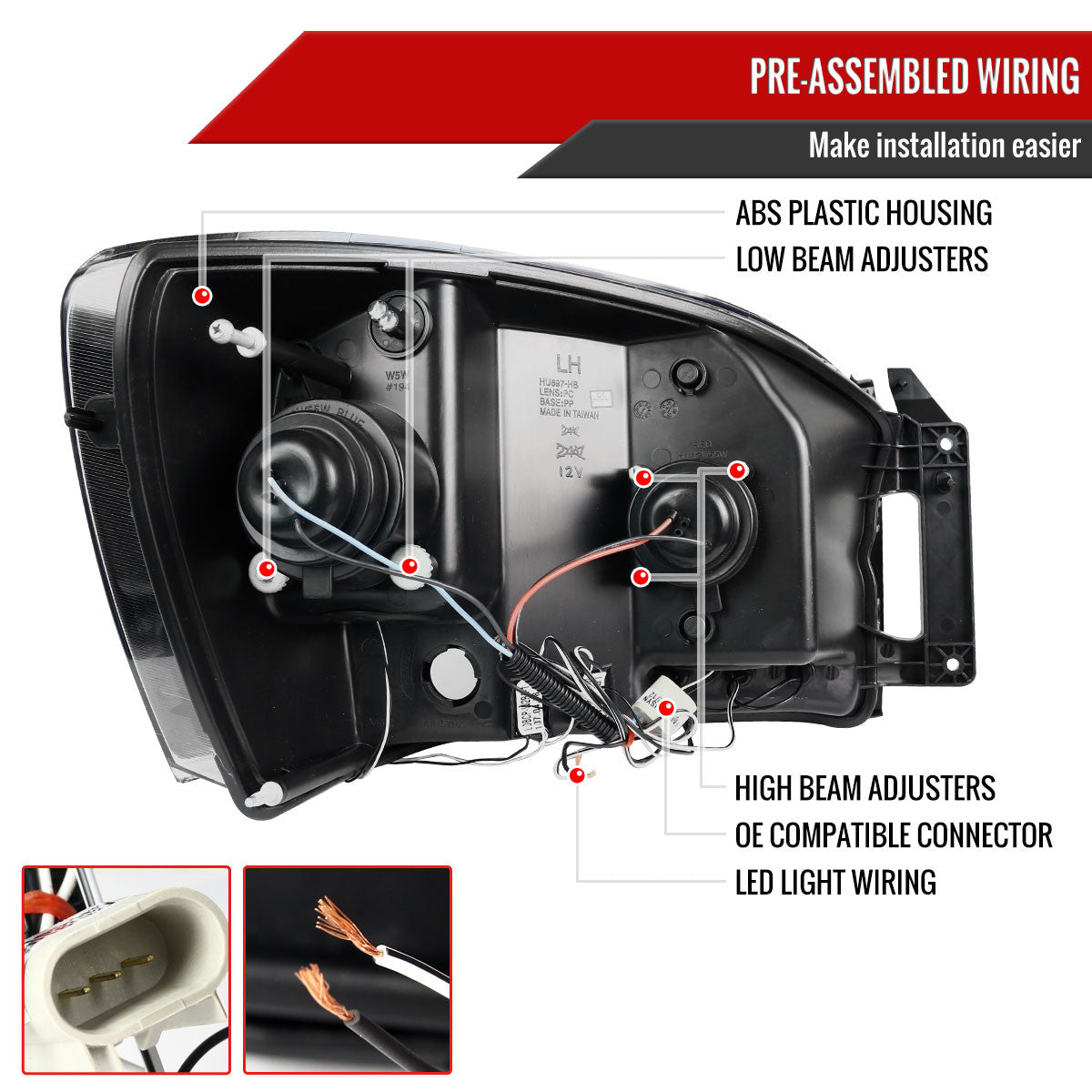 2006-2008 Dodge RAM 1500/ 2006-2009 RAM 2500 3500 Dual Halo Projector Headlights (Glossy Black Housing/Smoked Lens)