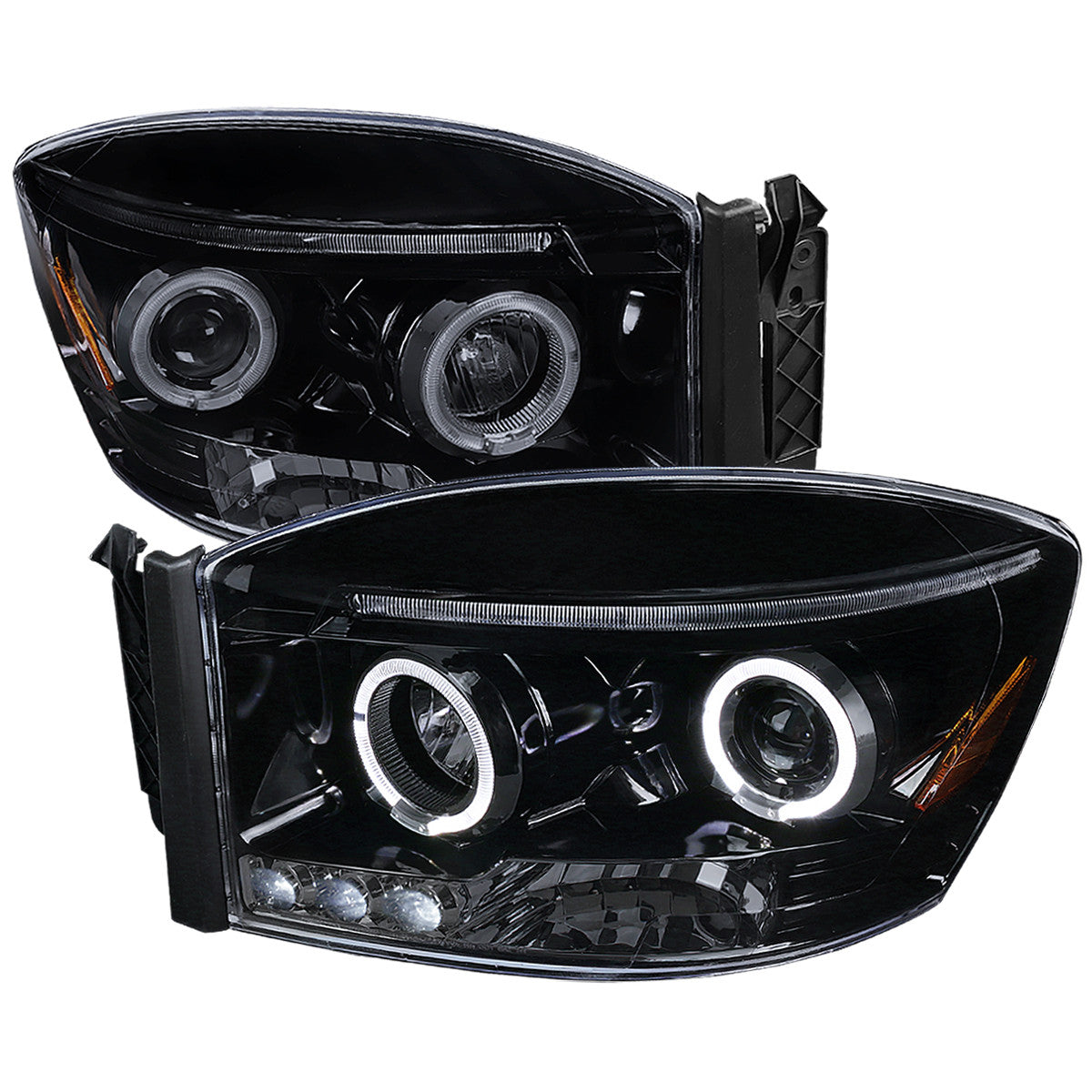2006-2008 Dodge RAM 1500/ 2006-2009 RAM 2500 3500 Dual Halo Projector Headlights (Glossy Black Housing/Smoked Lens)