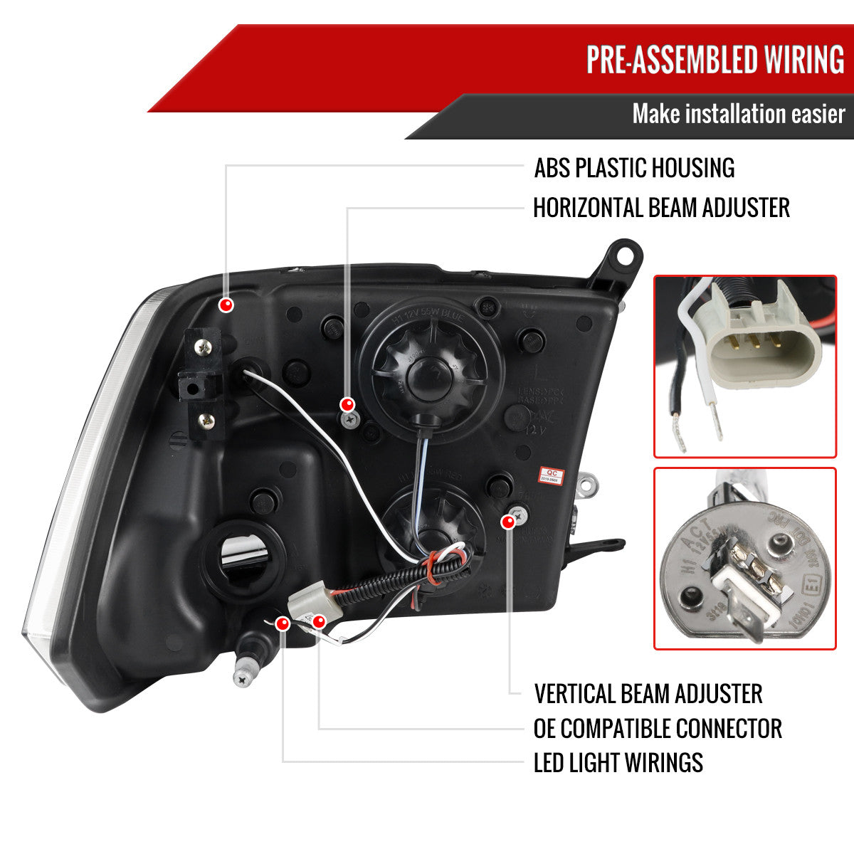 2009-2018 Dodge RAM 1500 / 2019-2021 RAM Classic / 2010-2018 RAM 2500 3500 LED C-Bar Projector Headlights (Jet Black Housing/Clear Lens)