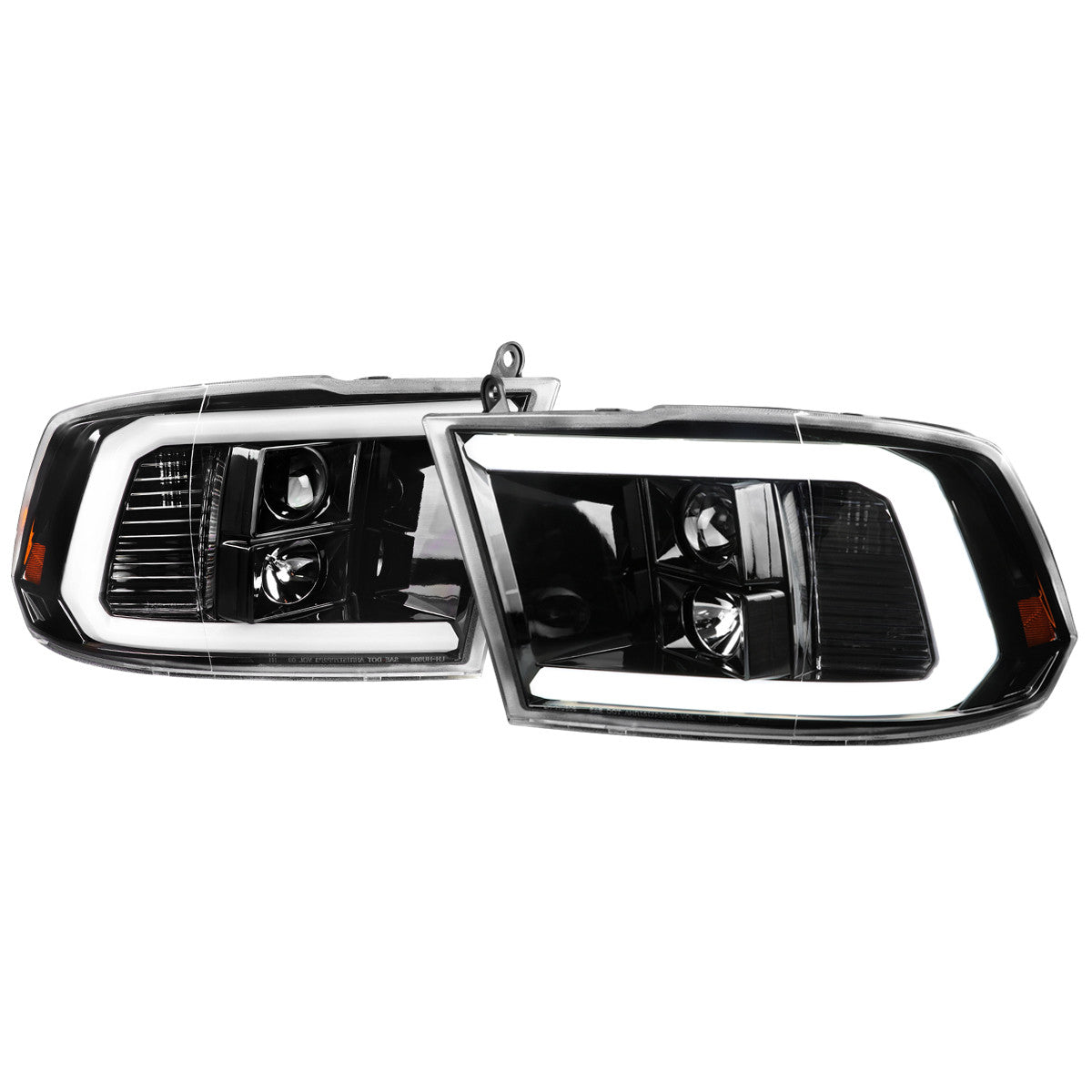 2009-2018 Dodge RAM 1500 / 2019-2021 RAM Classic / 2010-2018 RAM 2500 3500 LED C-Bar Projector Headlights (Jet Black Housing/Clear Lens)