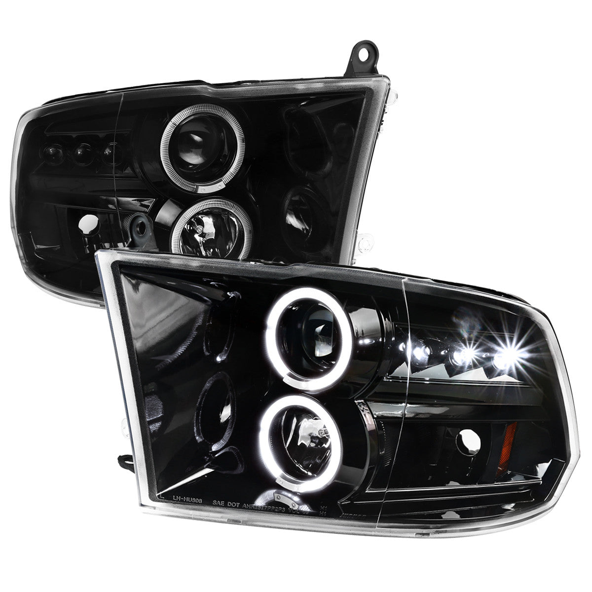 2009-2018 Dodge RAM 1500 / 2019-2021 RAM Classic / 2010-2018 RAM 2500 3500 Dual Halo Projector Headlights (Jet Black Housing/Clear Lens)