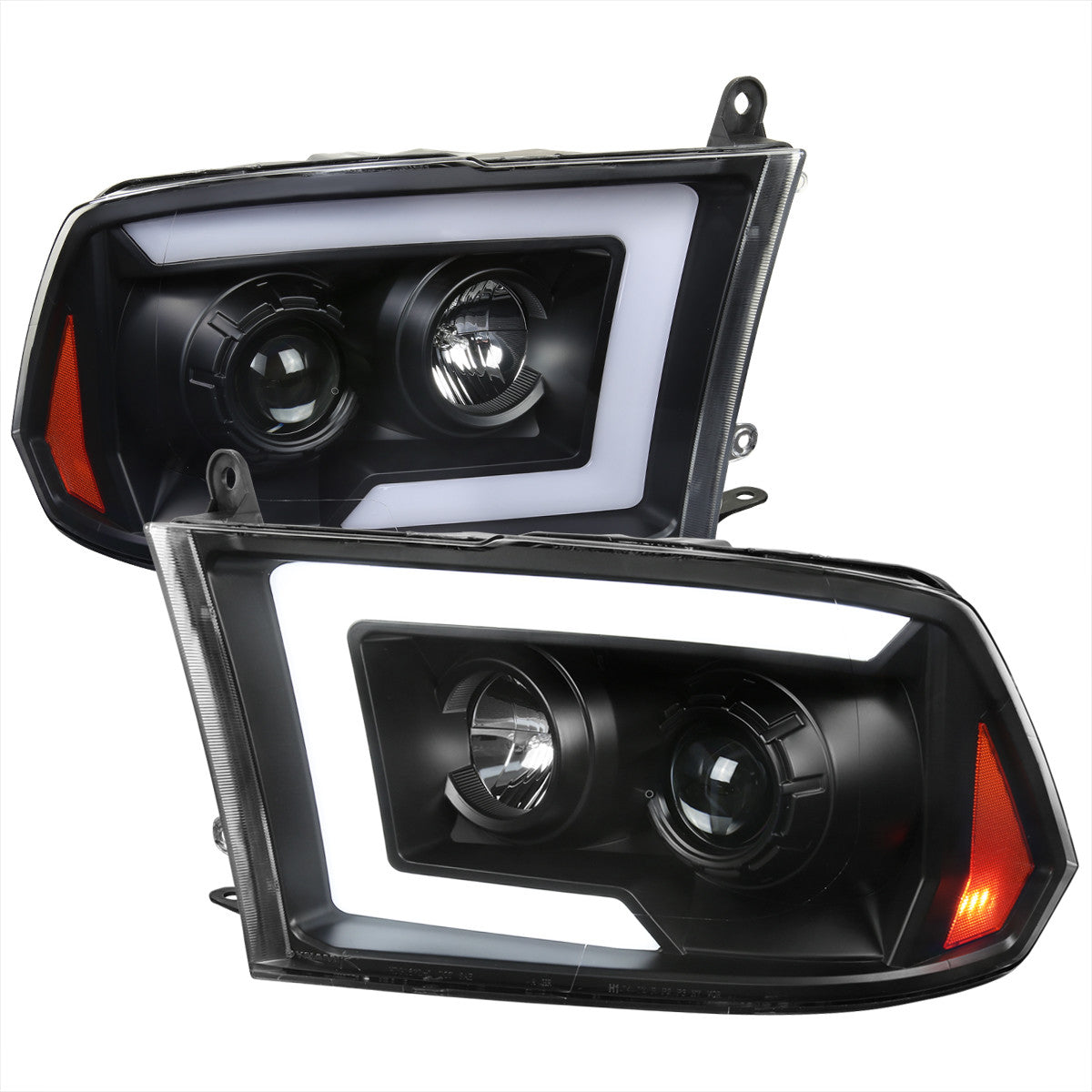 2009-2018 Dodge RAM 1500 / 2019-2021 RAM Classic/ 2010-2018 RAM 2500 3500 Switchback Sequential LED C-Bar Projector Headlights (Matte Black Housing/Clear Lens)