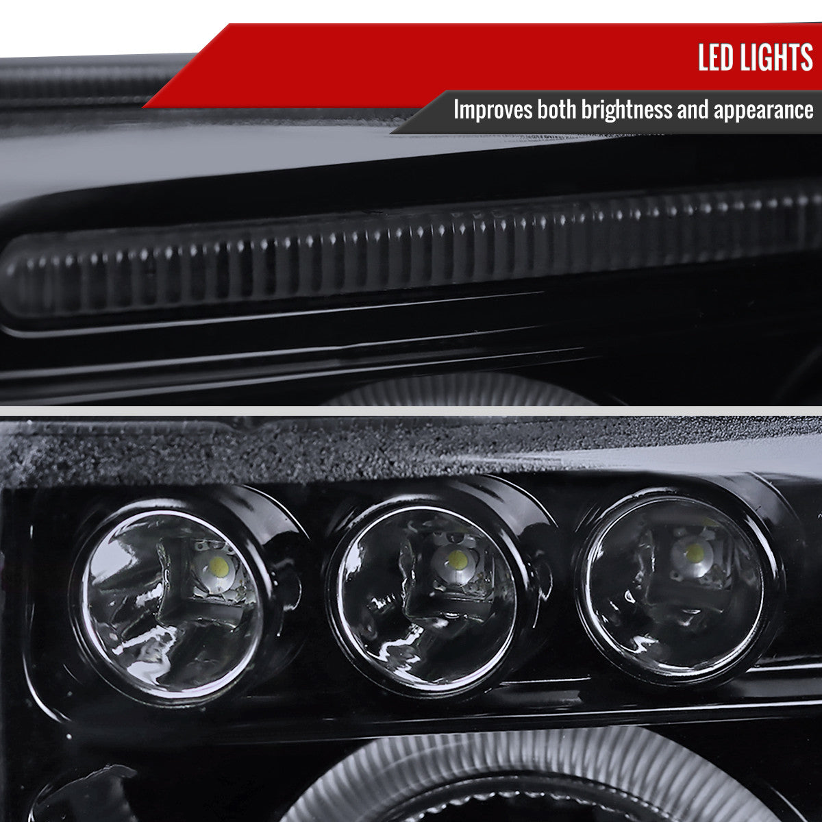 1994-2001 Dodge RAM 1500 2500 3500 Dual Halo Projector Headlights (Glossy Black Housing/Smoked Lens)