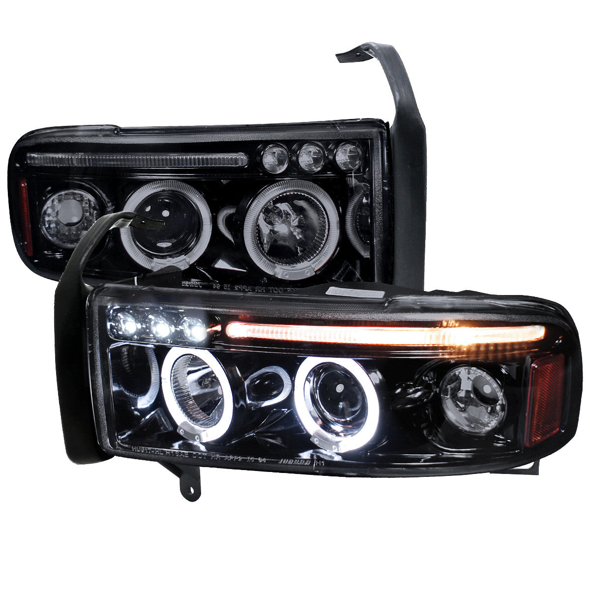 1994-2001 Dodge RAM 1500 2500 3500 Dual Halo Projector Headlights (Glossy Black Housing/Smoked Lens)
