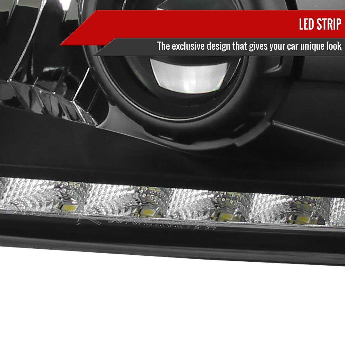 1994-2001 Dodge RAM 1500/ 1994-2002 RAM 2500 3500 Projector Headlights w/ SMD LED Light Strip (Matte Black Housing/Clear Lens)