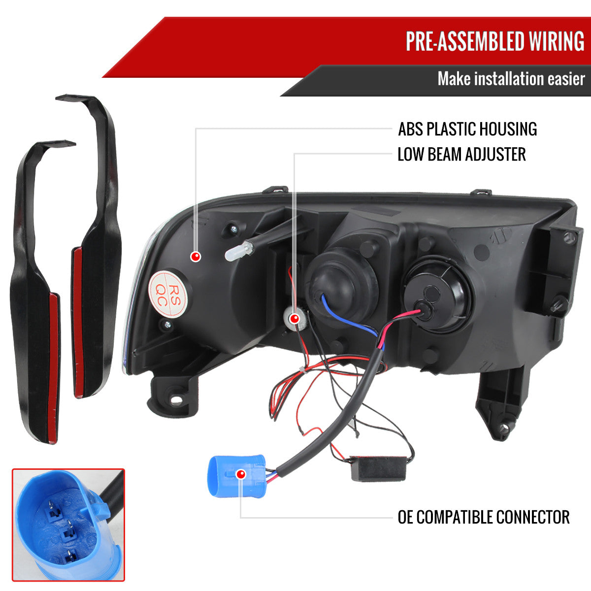 1994-2001 Dodge RAM 1500/ 1994-2002 RAM 2500 3500 Projector Headlights w/ SMD LED Light Strip (Matte Black Housing/Clear Lens)