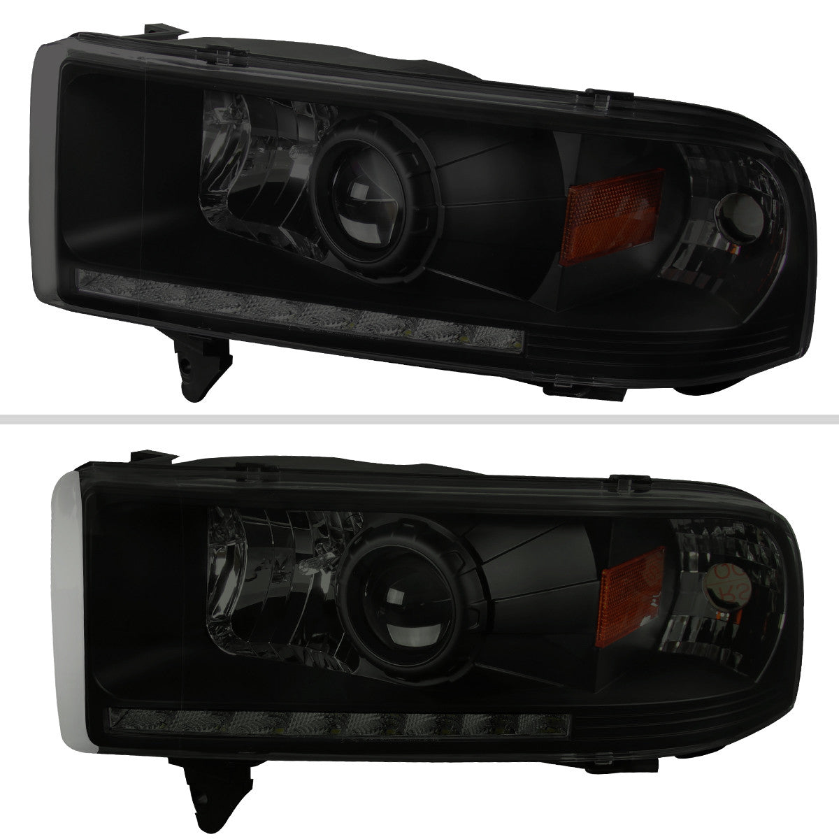 1994-2001 Dodge RAM 1500/ 1994-2002 RAM 2500 3500 Projector Headlights w/ SMD LED Light Strip (Black Housing/Smoked Lens)