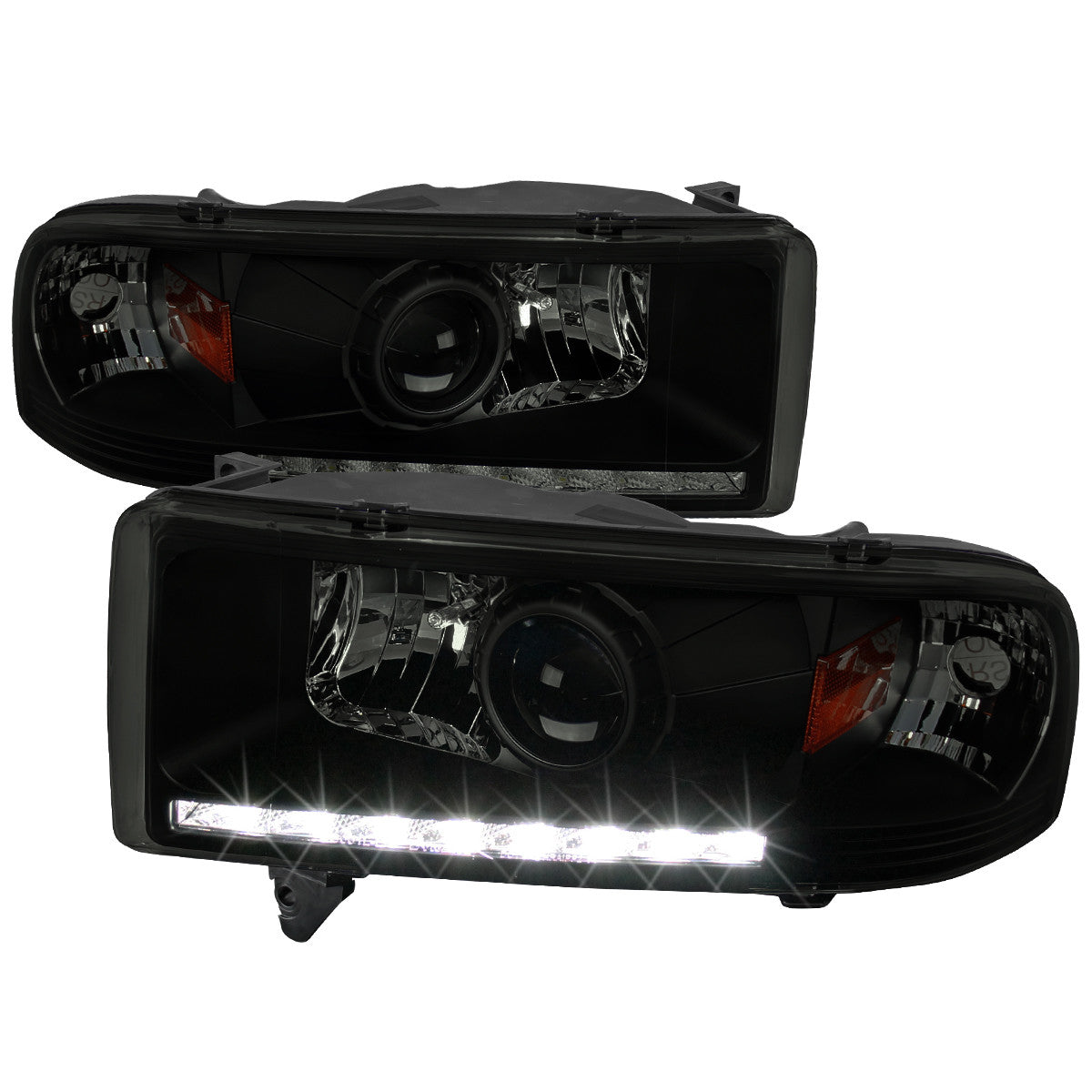 1994-2001 Dodge RAM 1500/ 1994-2002 RAM 2500 3500 Projector Headlights w/ SMD LED Light Strip (Black Housing/Smoked Lens)