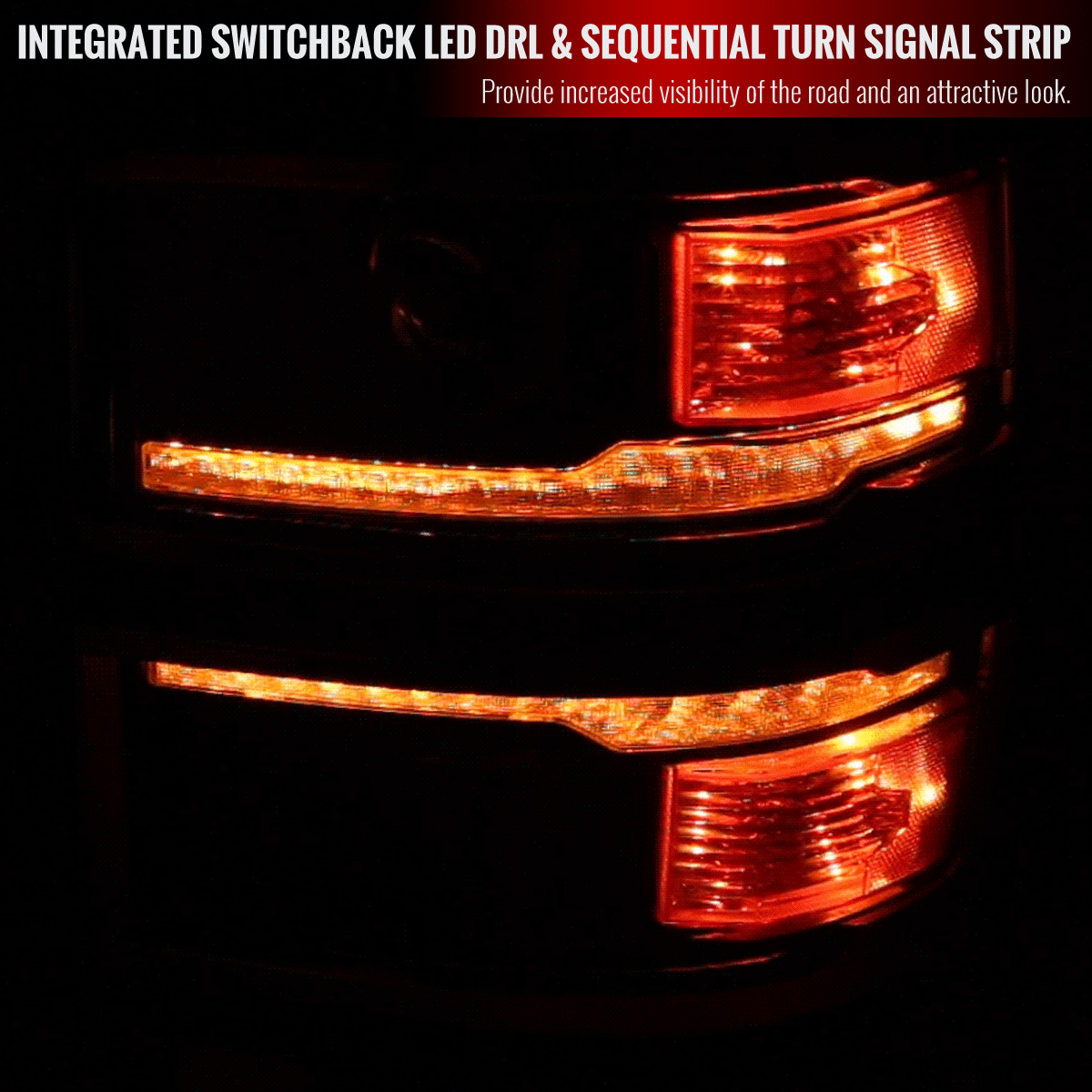 2014-2015 Chevrolet Silverado 1500 Animated/Switchback Sequential LED Bar Projector Headlights